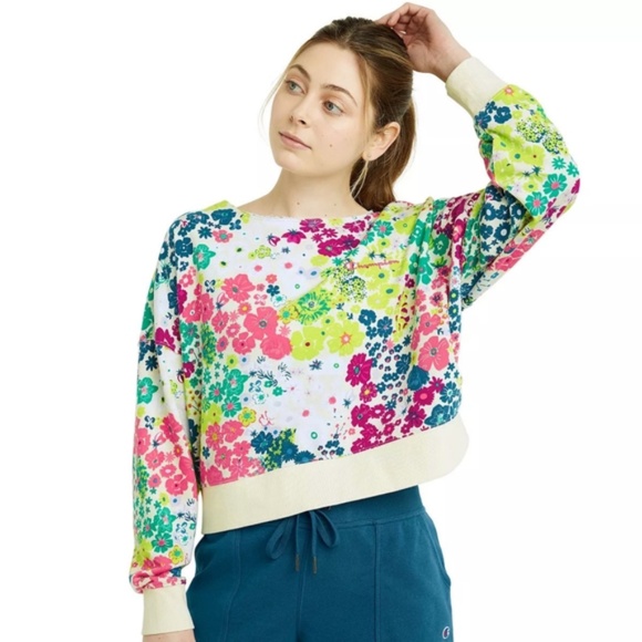 Champion Campus Floral Print French Terry Sweatshirt Size Medium - Picture 1 of 6